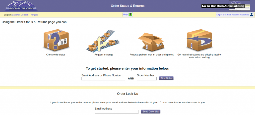 Order rock auto order status check
