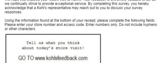 Kohl's Survey tips