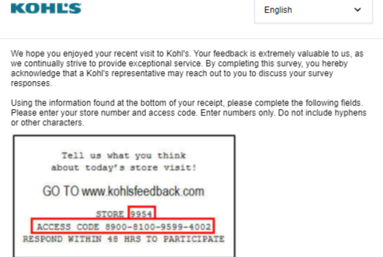 Kohl's Survey tips