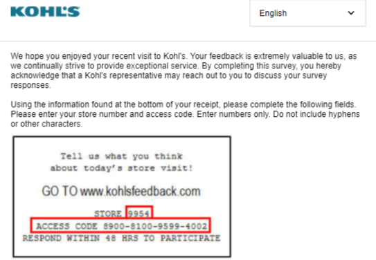 Kohl's Survey tips