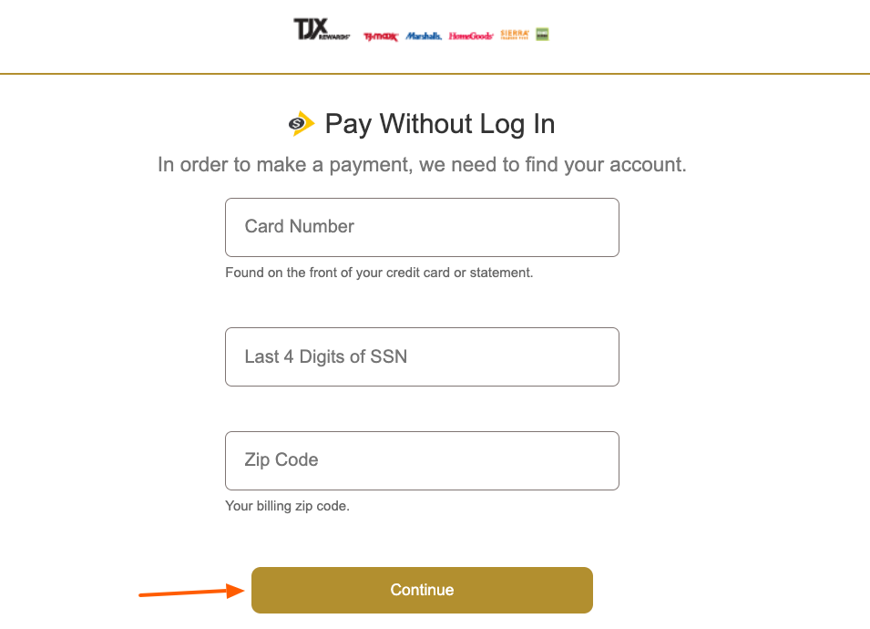 TJX Credit Card bill pay page