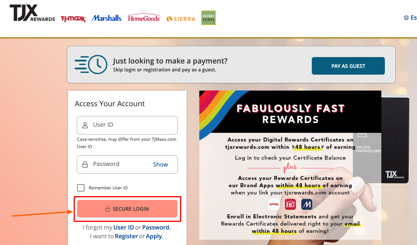 TJX Credit Card login