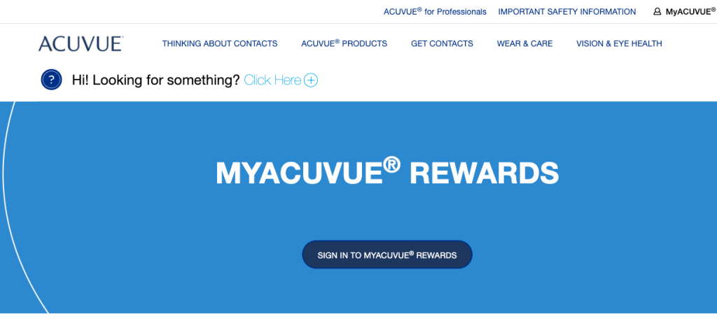 MyACUVUE Rewards Benefits Login Page