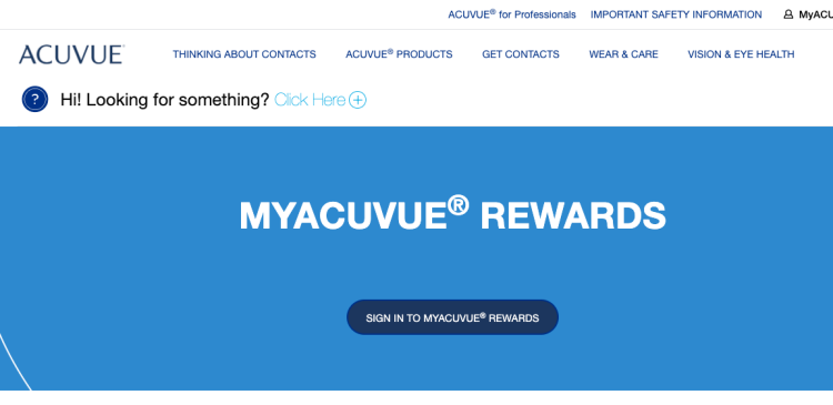 MyACUVUE Rewards Benefits Login Page